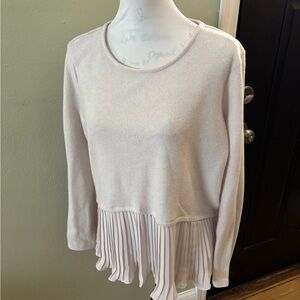 LC Lauren Conrad Cream Pleated Long Sleeve Blouse